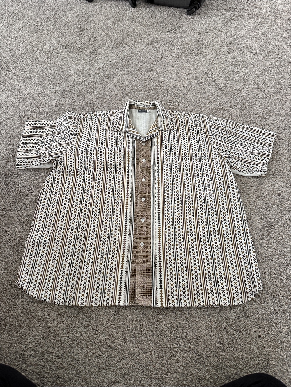 Earthbound Men's Short-Sleeve Patterned Button-Up Shirt Cream & Brown XXL